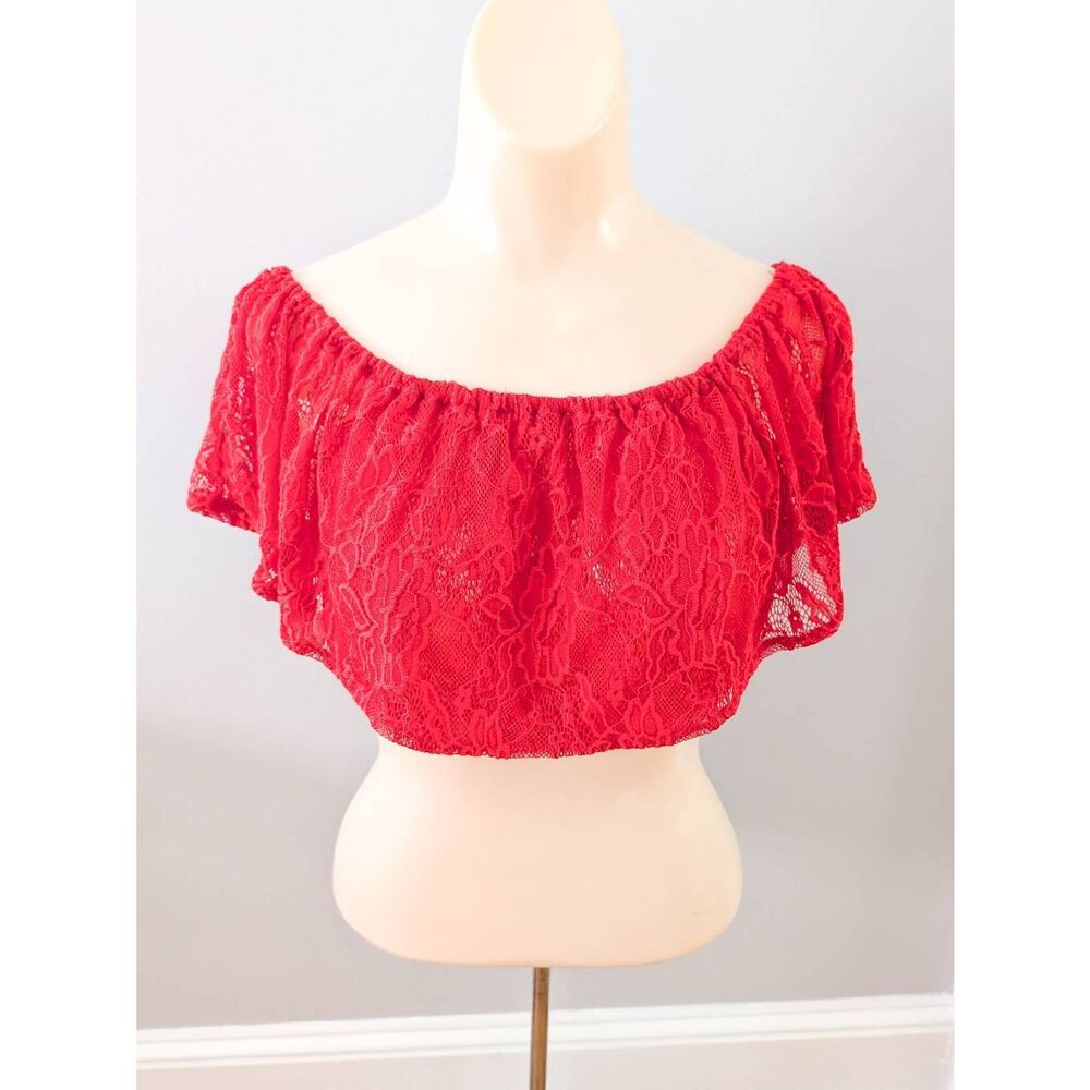 Forever 21 Red Lace Off Shoulder Crop Top